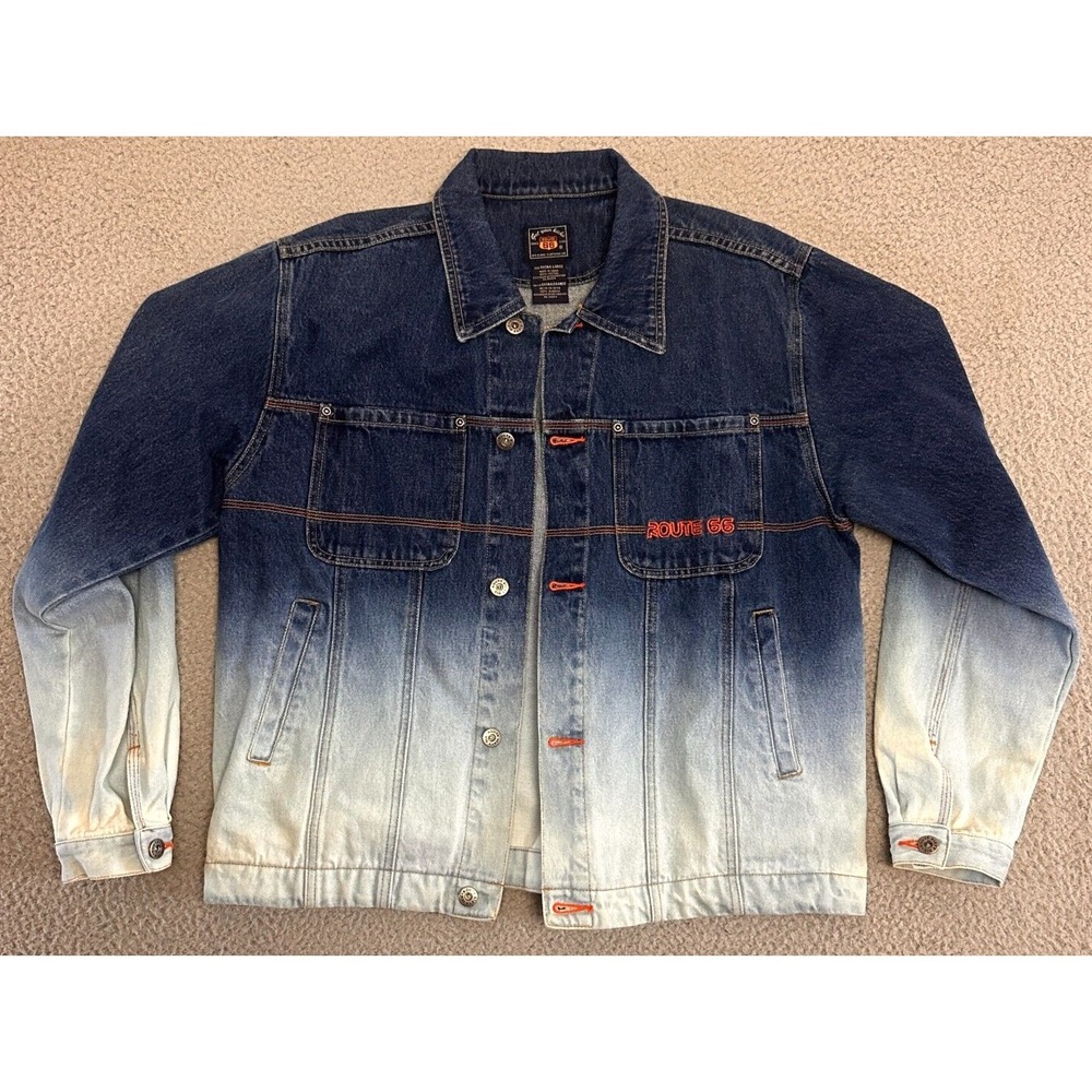 Y2K Chore Coat Route 66 sz XL‎ Denim Ombre Y2K 90s Workwear Hip Hop